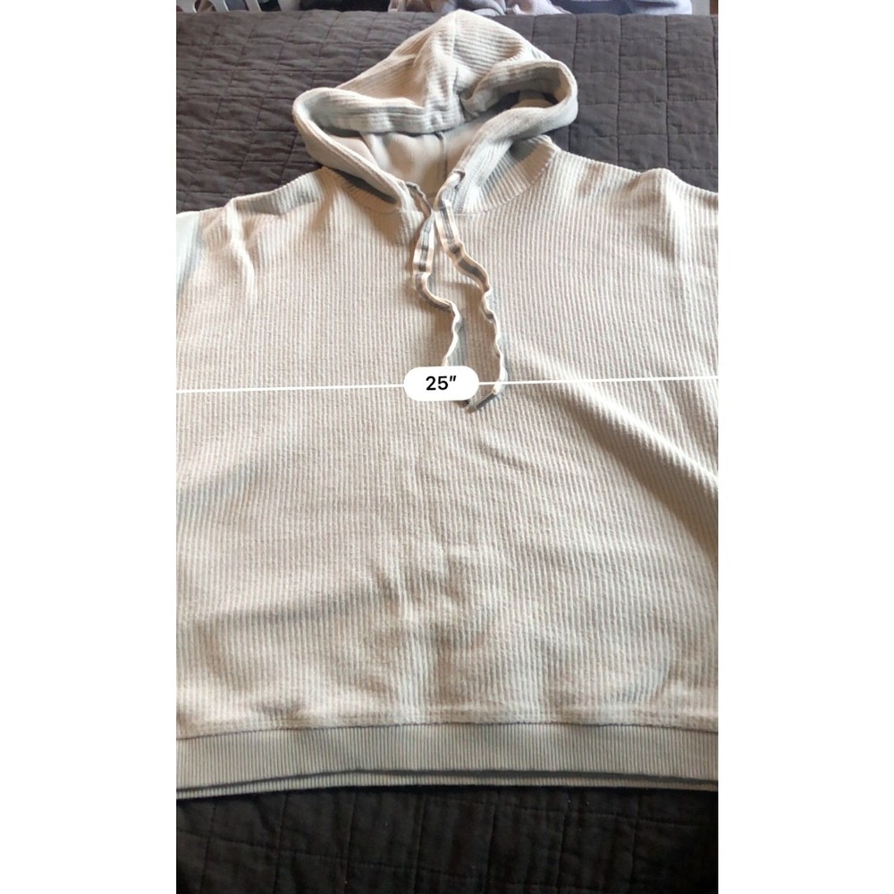 Aerie Womens Waffle Knit‎ Hooded Pullover Sweatshirt Light Green Large RN54485 - Picture 5 of 7